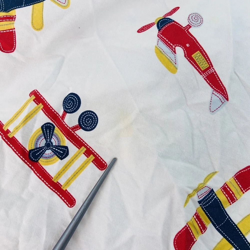 Cannon Kids Twin Fitted Flat Sheet Airplane Theme Red Yellow Blue Boys Bedding